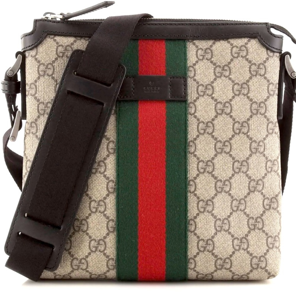 Authentic Gucci Web Messenger Bag GG Coated Canvas Small